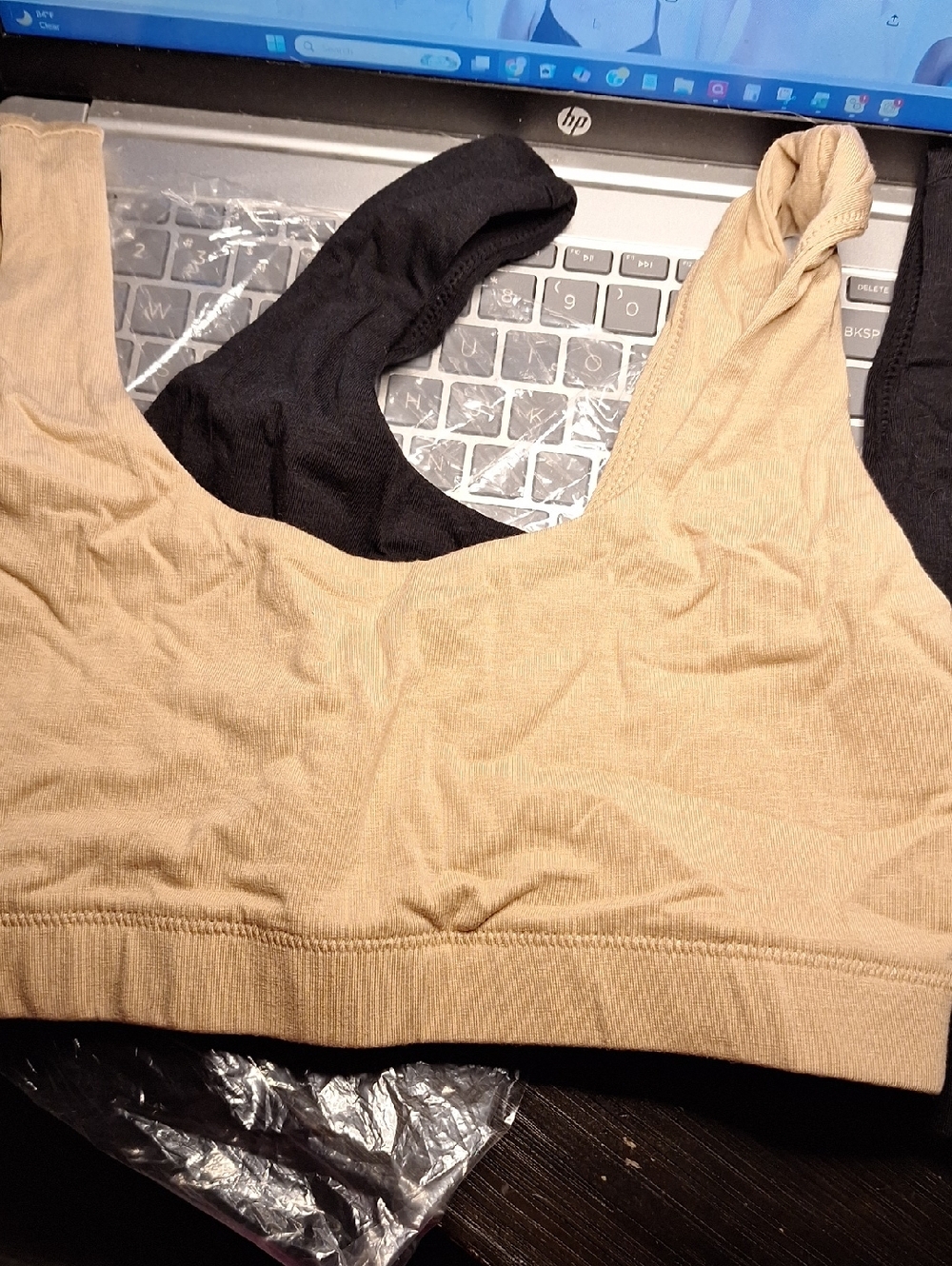 Quince Organic Cotton Tank Bralette (2-pack) Black/Beige S NEW